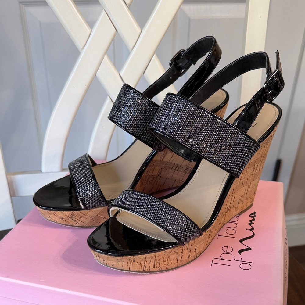 Black Glitter Wedge Sandal
